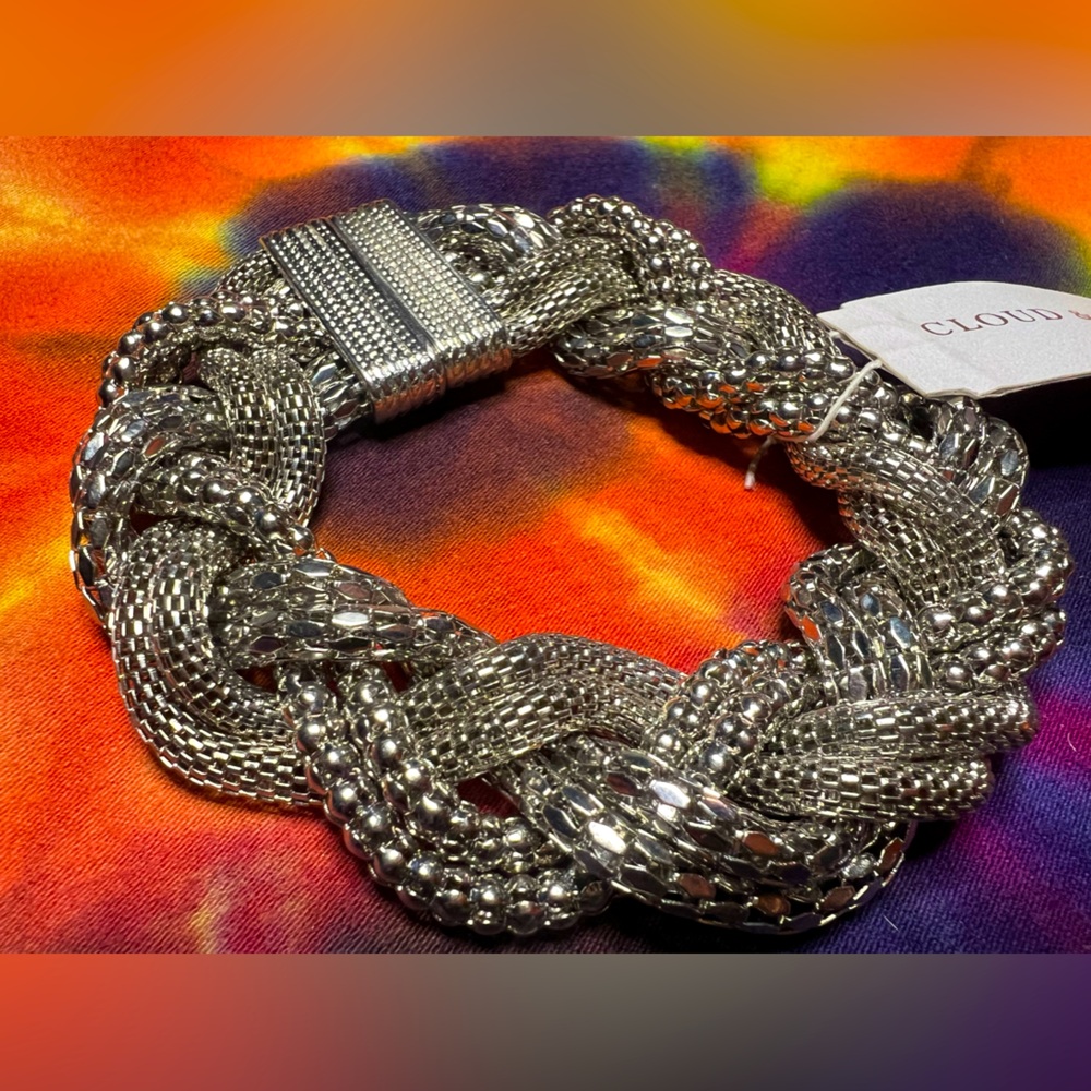Cloud & Stone silver tone mesh chain braided bracelet